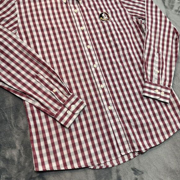 Florida State Seminoles Sz L Shirt Mens Red Check Button Up Long Sleeve Antigua - Picture 4 of 15
